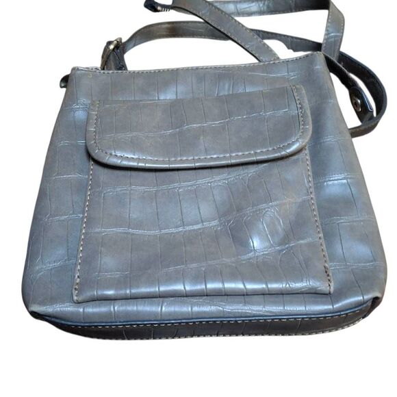 Chic Gray Croc-Embossed Relic Crossbody Bag – Adjustable Strap, Multiple Pockets - Picture 1 of 10